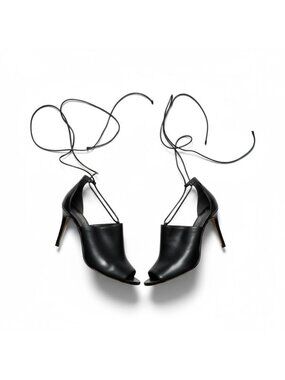 MICHAEL KORS COLLECTION Black Leather Laceup Sandals Heels Size 39 / US 9